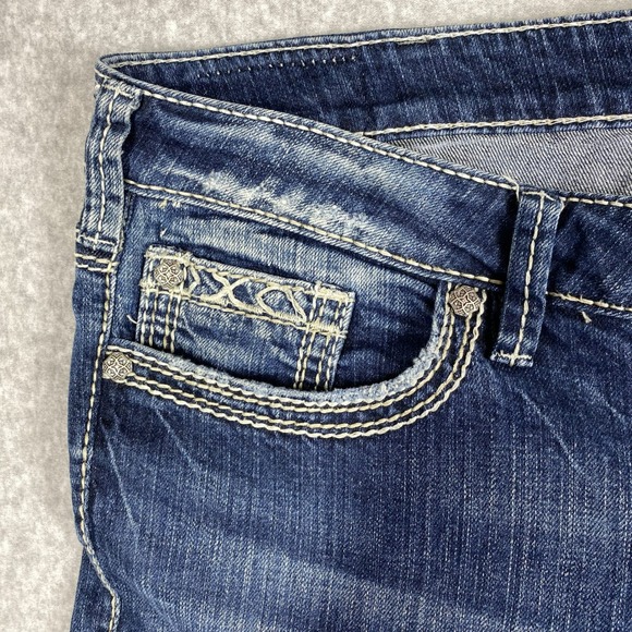 Silver Jeans Tuesday Mid Capri Women 28 Blue Stretch Embroidered W42114SJL405 - Picture 4 of 16